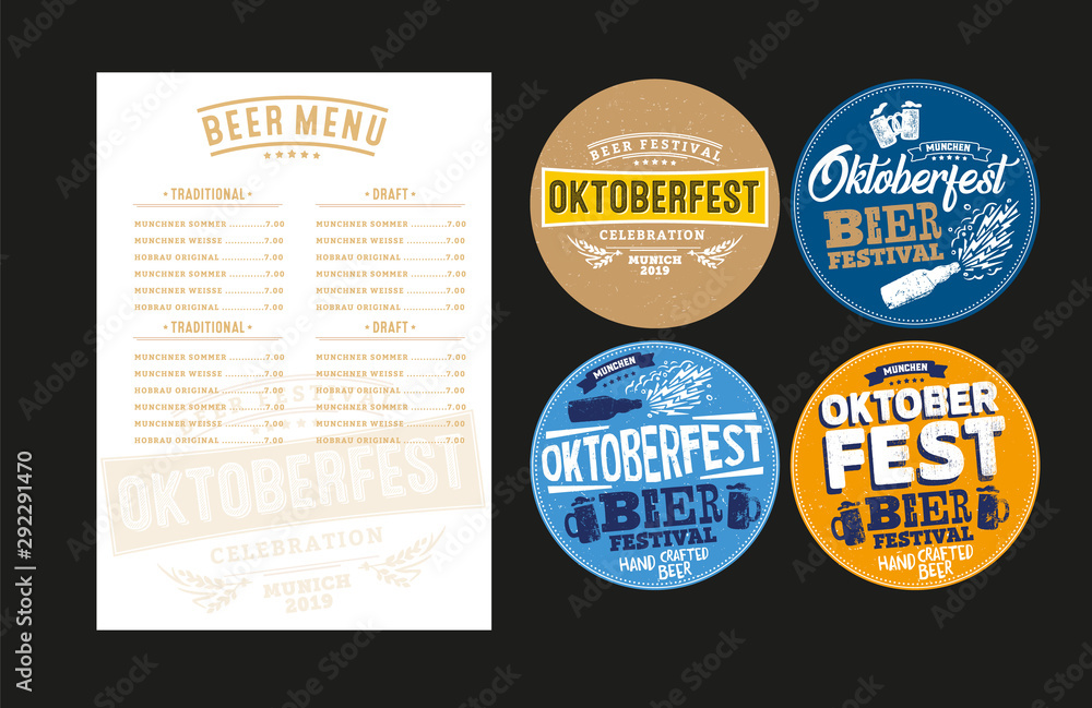 Munich beer Oktoberfest festival menu. Handwritten emblem and logotype.