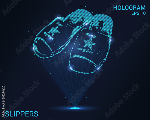 Hologram Slippers. Holographic projection Slippers. Flickering energy flux of particles.