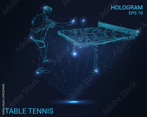 Hologram table tennis. Holographic projection table tennis. Flickering energy flux of particles. The scientific design of the sport.