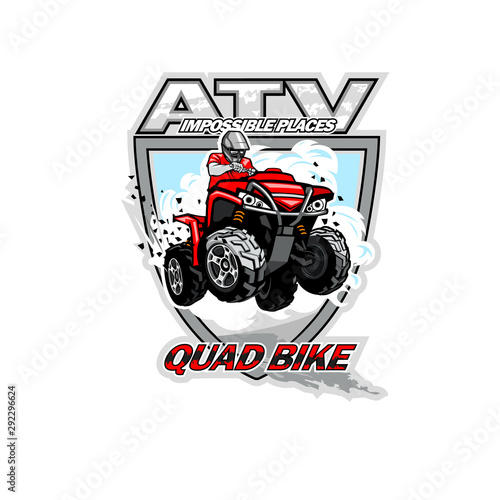 ATV Off-Road Impossible Places with red quadbike, isolated background.