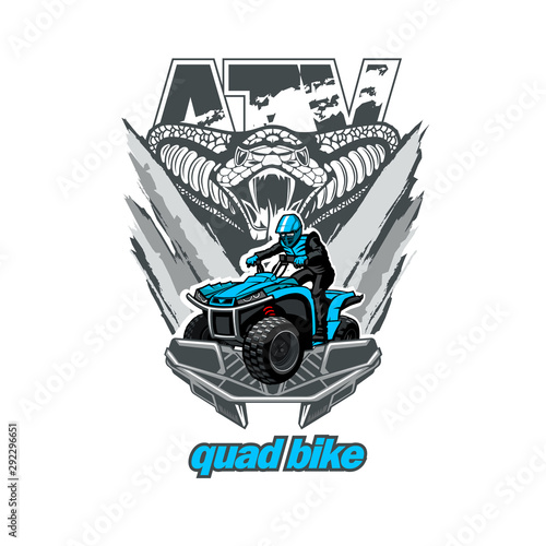 ATV Quad bike logo emblem with snake, isolated background.