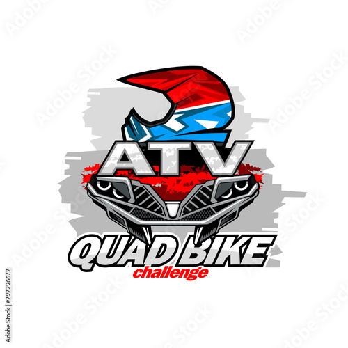 Front Quad bike and helmet racer emblem, isolated background.