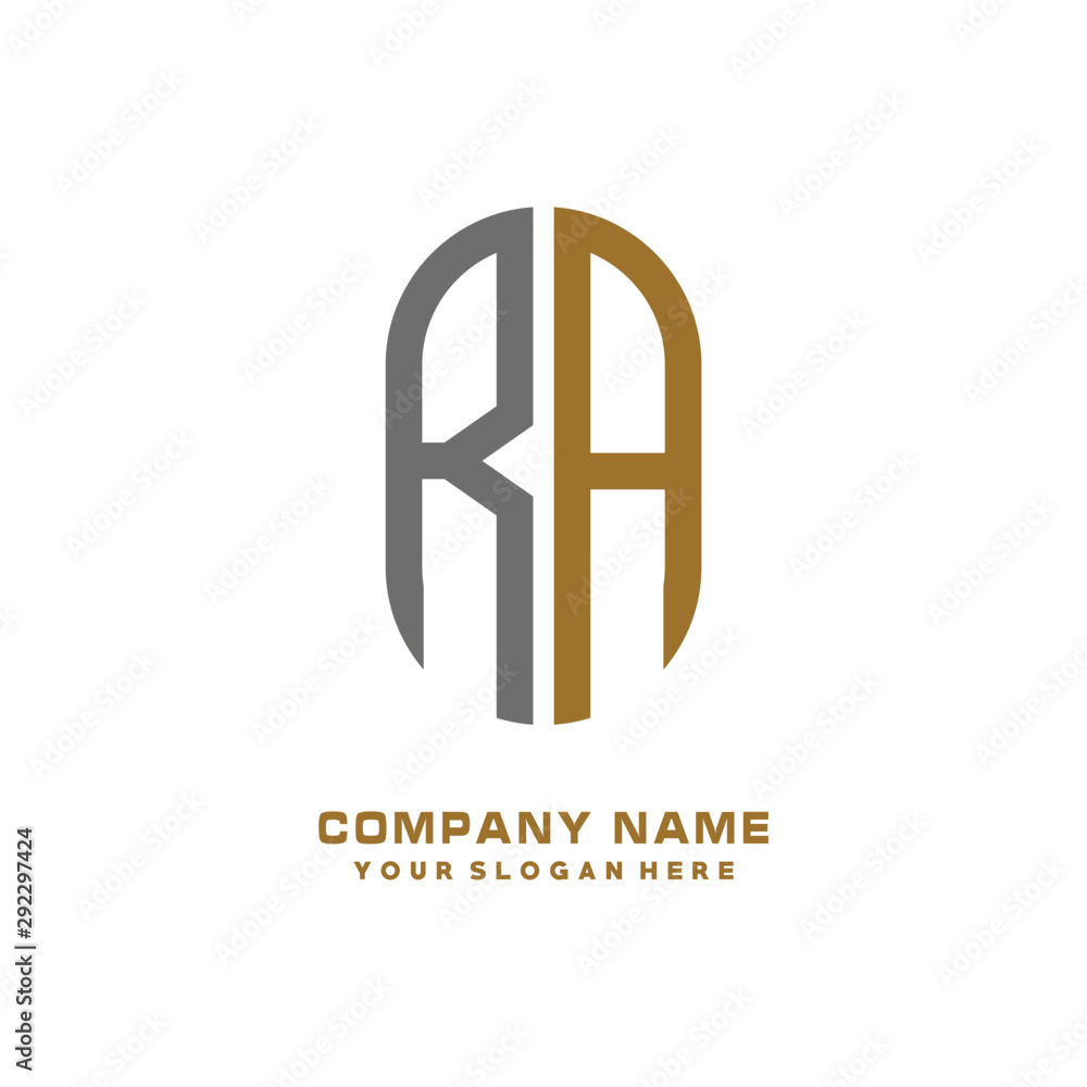 Obraz premium RA minimalist letters, with black and gold, white, black background logos