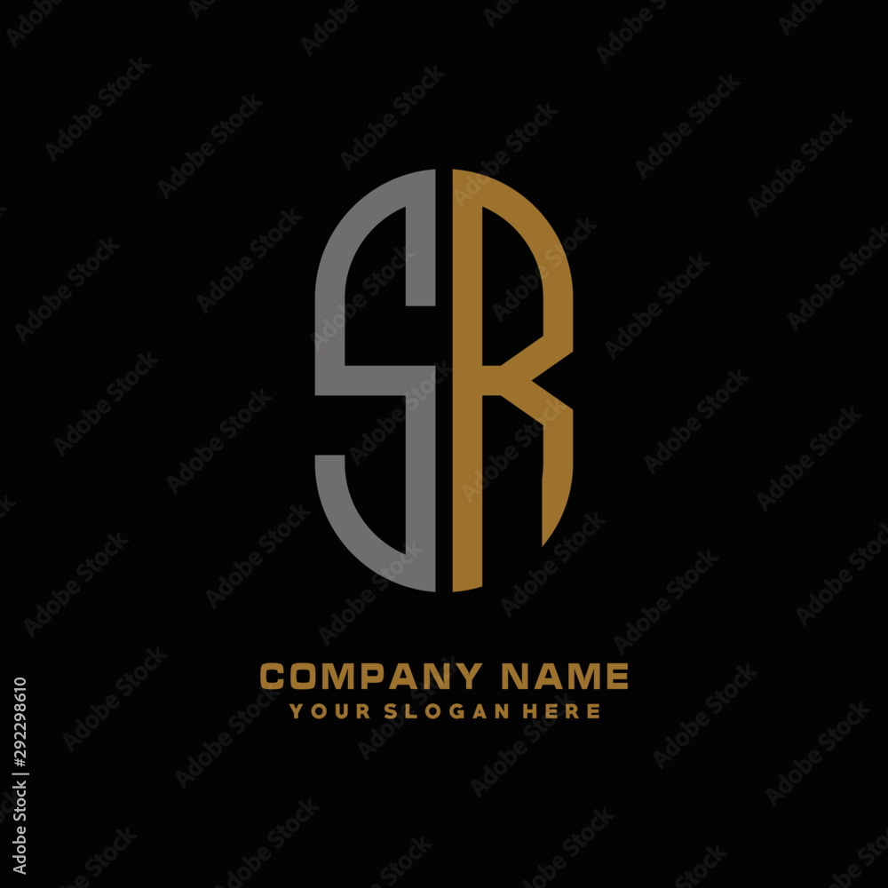 SR minimalist letters, with black and gold, white, black background logos SR minimalist letters, with black and gold, white, black background logos