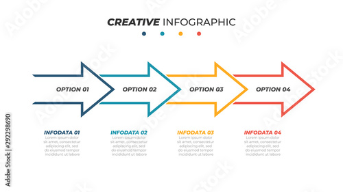 Business process. Timeline concept with 4 options, steps, arrows. Vector linear infographic element. © Ammus19