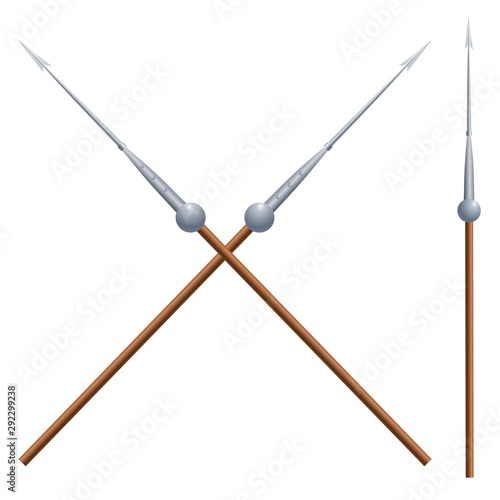 Two crossed spears of an ancient Roman warrior on a white background. Darts of an antique soldier. Vector illustration