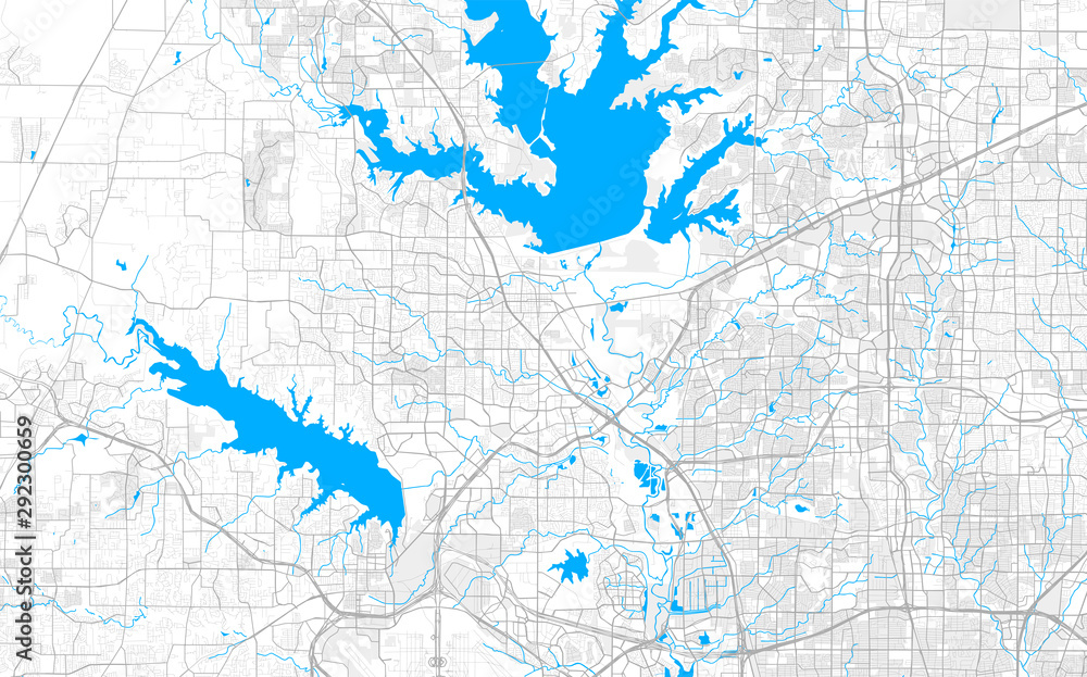 Rich detailed vector map of Lewisville, Texas, USA