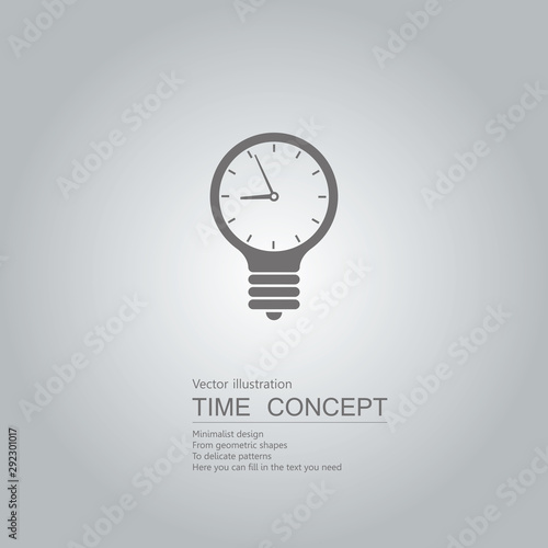 Light bulb and clock icon. Isolated on grey background.