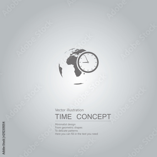 Earth and clock icon. Isolated on grey background.
