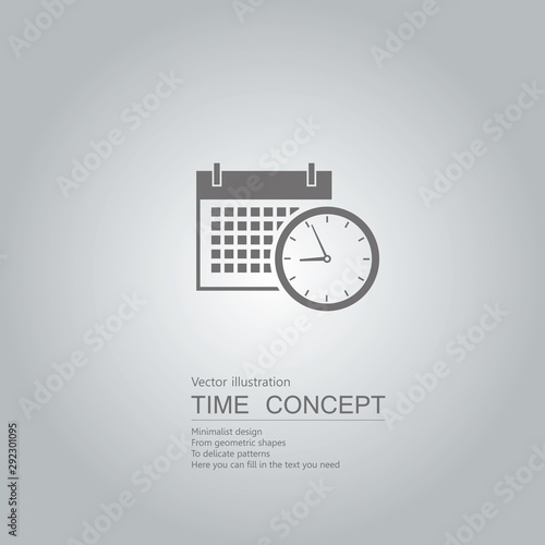 Clock and desk calendar icon. Isolated on grey background.