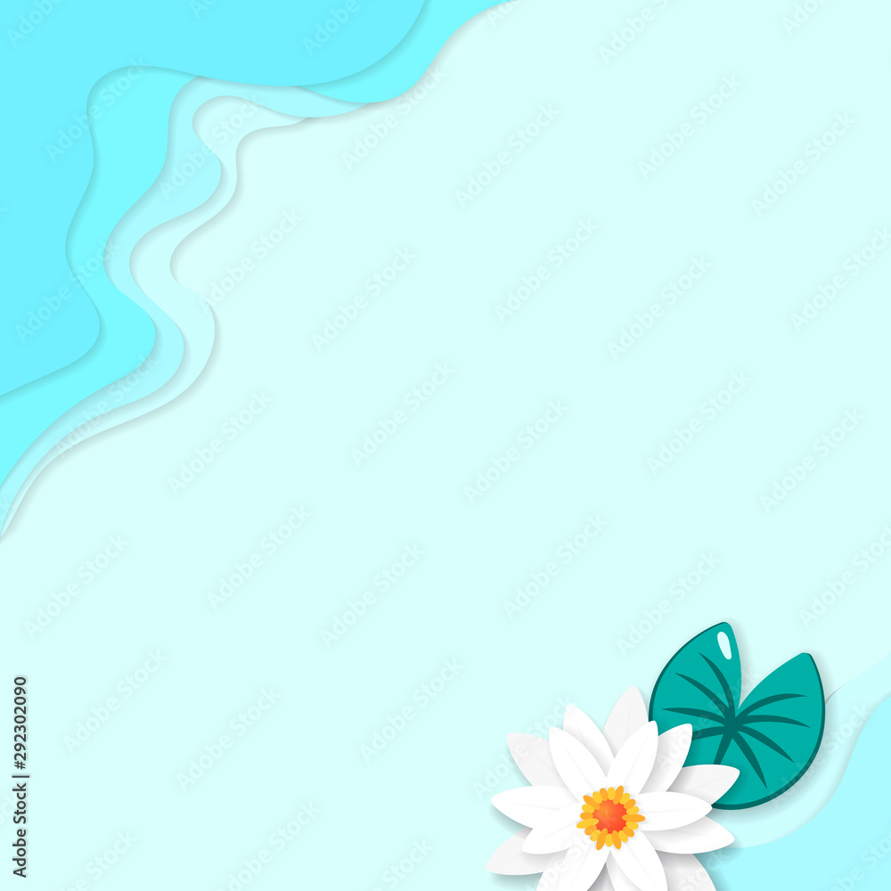 Naklejka premium Paper carve cut art of top view lake with white water lily