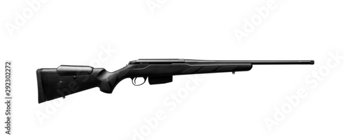 Modern sniper rifle isolated on white. Weapon for firing at long distances.