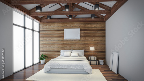 Bild auf Leinwand room Design wall garret Loft attic 3D rendering