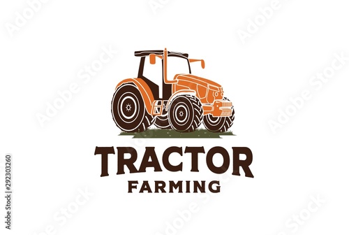 Tractor graphic with grass illustration farm agriculture logo design