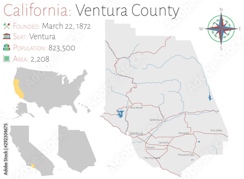 Large and detailed map of Ventura county in California, USA photo