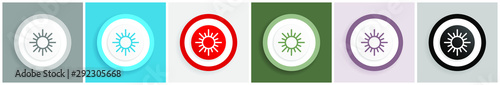 Sun icon set, colorful flat design vector illustrations in 6 options for web design and mobile applications