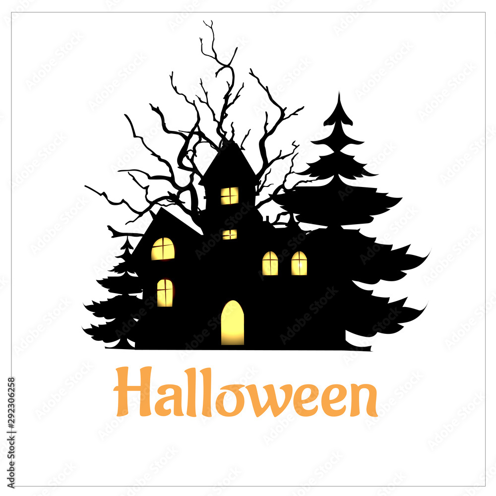 Logo for halloween. Black and white icon for poster on a white background. Drawing for tattoo. Vector illustration.