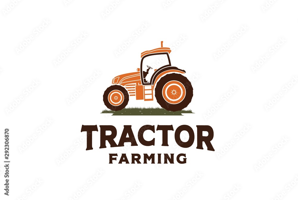 Tractor graphic with grass illustration farm agriculture logo design Tractor graphic with grass illustration farm agriculture logo design