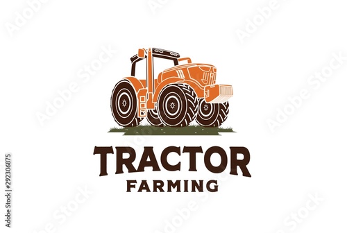 Tractor graphic with grass illustration farm agriculture logo design