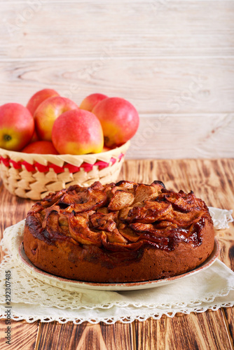 Spicy apple topping cake on plate
