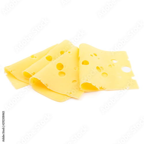 Yellow cheese slice isolated on a white background. 