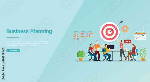 business planning strategy meeting team for website template or banner landing homepage - vector