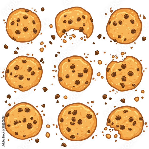 Cookies with chocolate chips set. Vector illustration