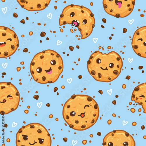 Cookies kawaii characters seamless pattern. Vector illustration