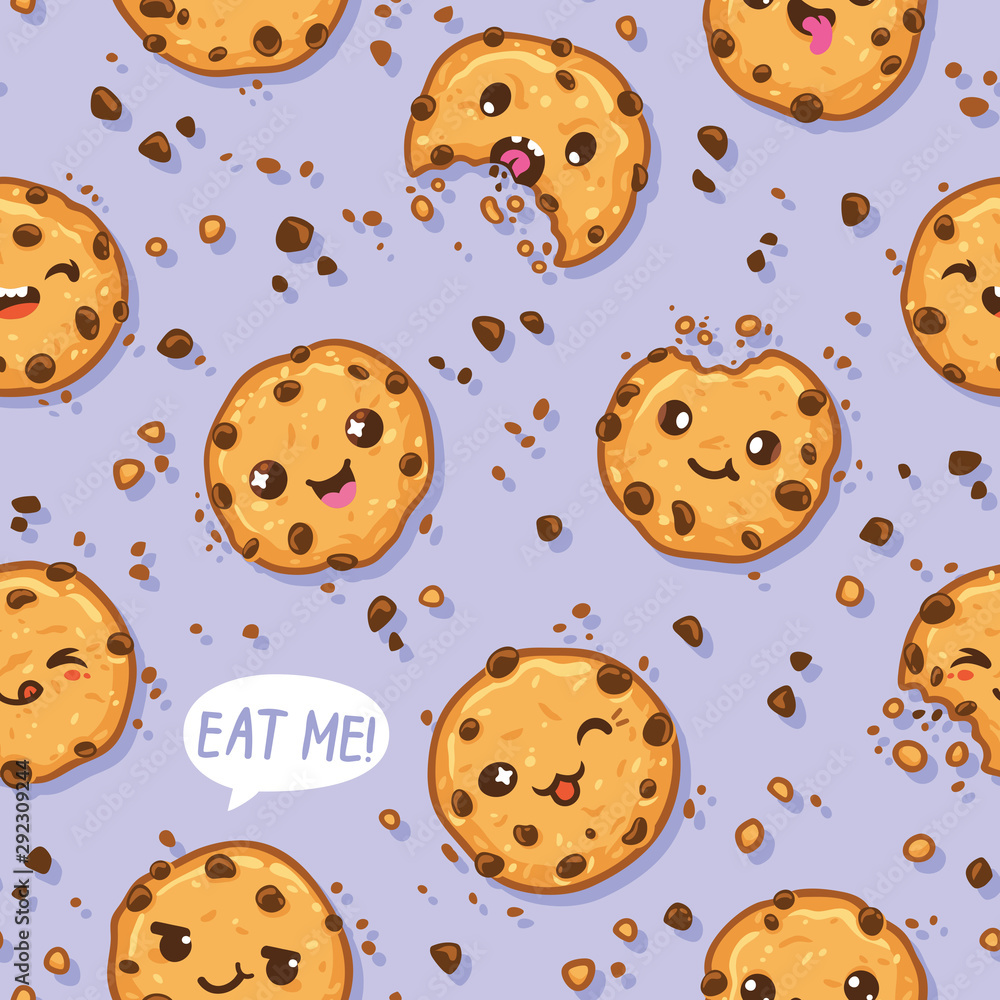 Cookies kawaii characters seamless pattern. Vector illustration Cookies kawaii characters seamless pattern. Vector illustration