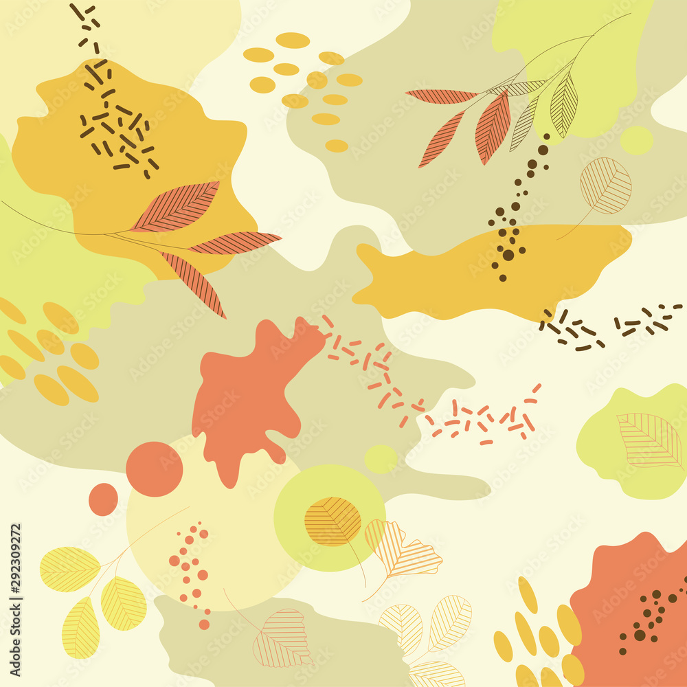 A popular, autum abstract background with spots and leaves. Spotty textures with autumn design. Vector pattern with bright leaves. A popular, autum abstract background with spots and leaves. Spotty textures with autumn design. Vector pattern with bright leaves.
