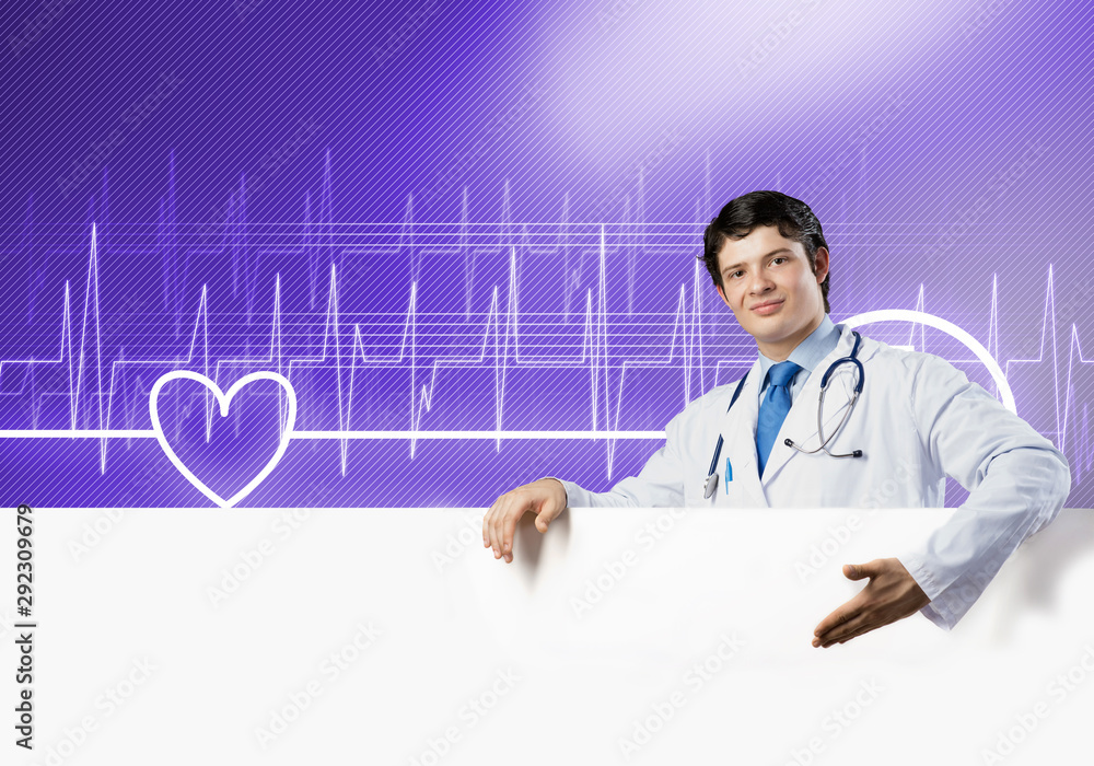 Doctor with banner Doctor with banner