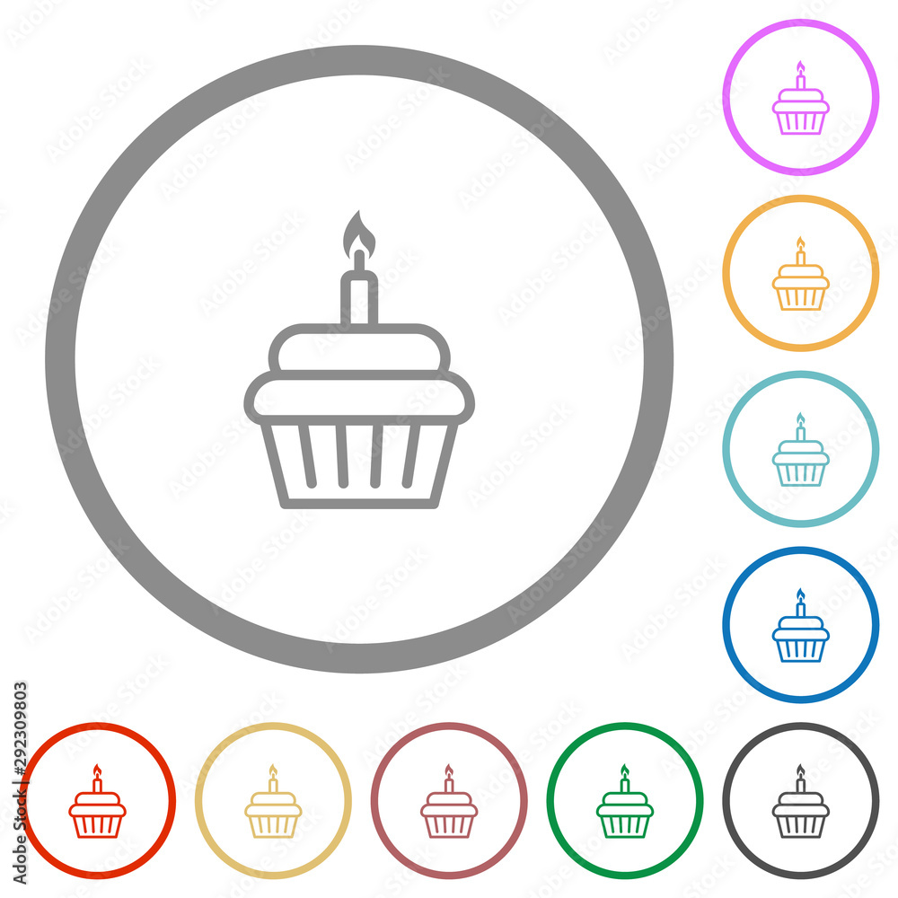 Birthday cupcake flat icons with outlines Birthday cupcake flat icons with outlines