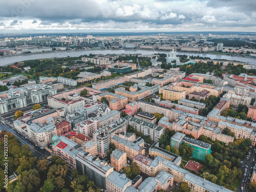 Aerial photography of residential buildings in the Park, city center, old buildings, St. Petersburg, Russia