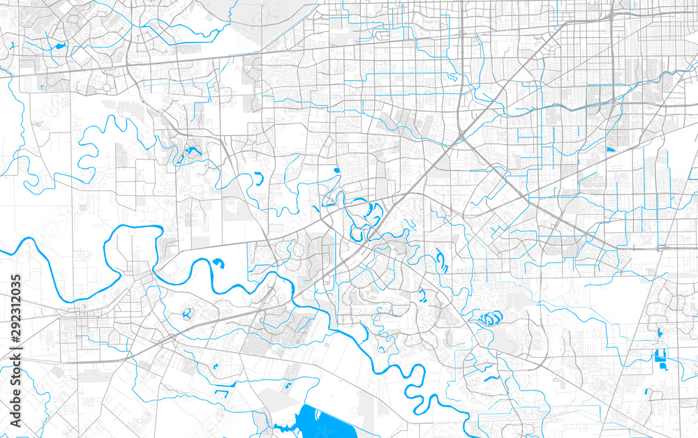 Rich detailed vector map of Sugar Land, Texas, USA