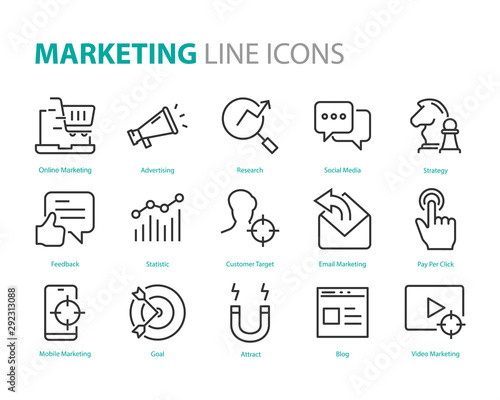 set of marketing icons, seo, analytics, ads, business