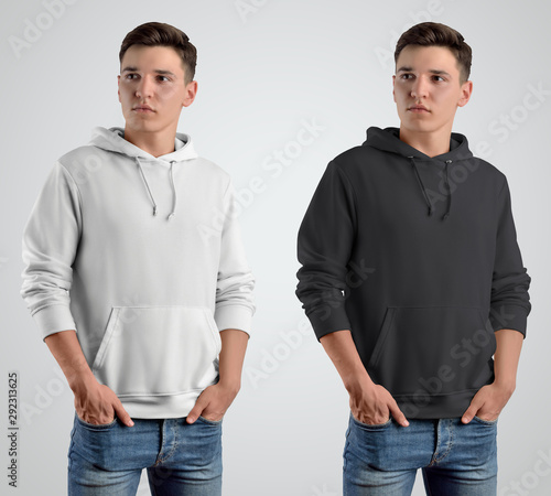 Mockup white and black hoodie on a young guy.