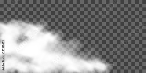 Clouds on transparent background. Vector realistic isolated special effect. White cloudiness, mist or smog.