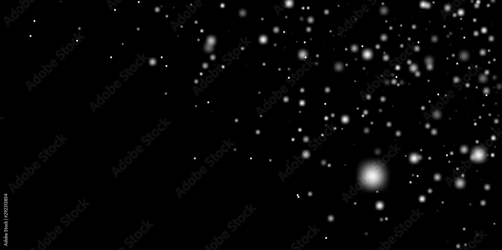 Snowflakes in vector. Snow abstract texture on black background