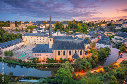 Luxembourg City, Luxembourg. Aerial cityscape image of old town Luxembourg City skyline during beautiful sunset. 