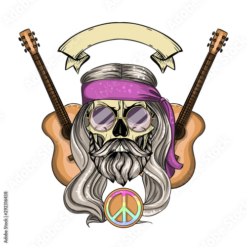 Hippie skull with hair