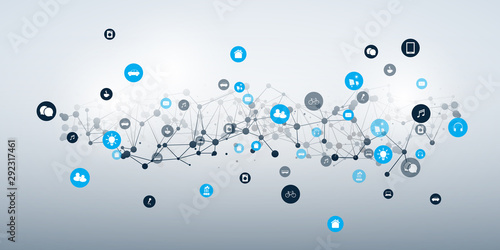Internet of Things, Cloud Computing Design Concept with Icons - Digital Network Connections, Technology Background