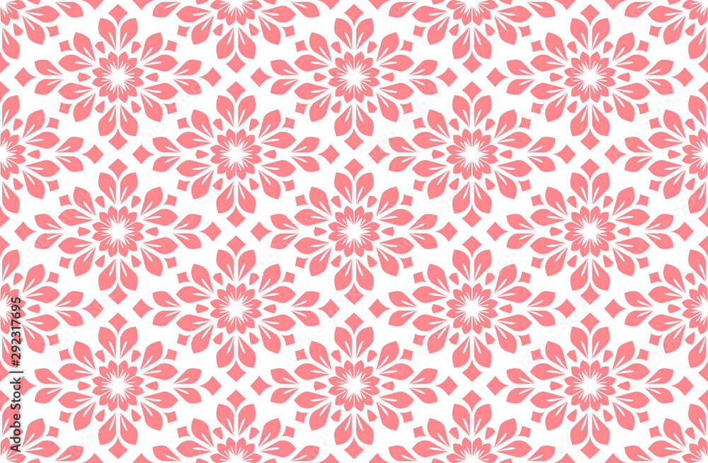 Flower geometric pattern. Seamless vector background. White and pink ornament Flower geometric pattern. Seamless vector background. White and pink ornament