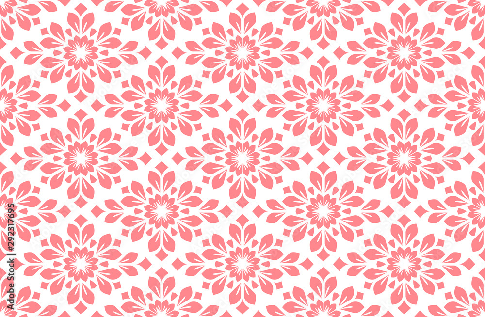 Flower geometric pattern. Seamless vector background. White and pink ornament