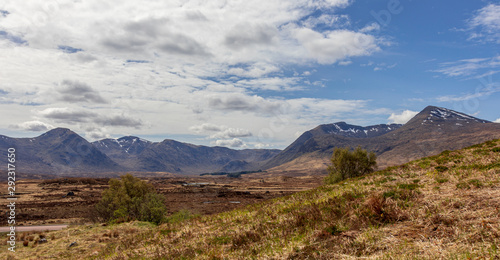 Scottish Highland, Rannoch Moor, bright summer sunshine blue sky and beautiful clouds