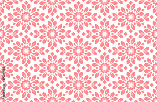 Flower geometric pattern. Seamless vector background. White and pink ornament