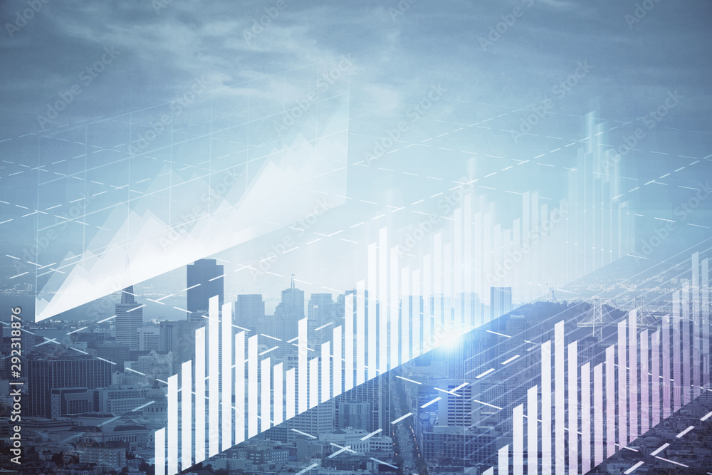 Forex graph on city view with skyscrapers background multi exposure. Financial analysis concept. Forex graph on city view with skyscrapers background multi exposure. Financial analysis concept.