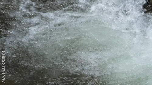 River water and water bubbles in waterfall