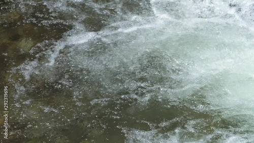 River water and water bubbles in waterfall