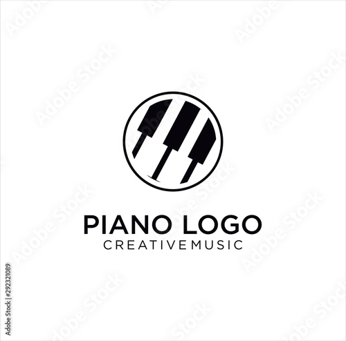 Circle Round Piano Logo Icon Design Vector  Retro Hispter silhouette Stock  illustration classica