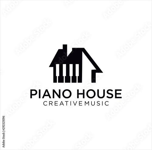 Piano House Logo Icon Designs Vector Stock . Piano Home Logo Icon Designs retro Hispter silhouette, piano studio logo music.